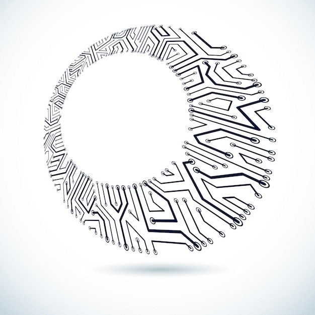 Elemento cibernético de comunicación tecnológica. Ilustración abstracta de vector de placa de circuito. Telón de fondo de tecnologías de innovación modernas con espacio de copia claro.