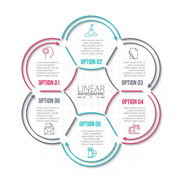Elemento de ciclo lineal para infografía Plantilla de negocio para diagrama con 6 opciones o pasos