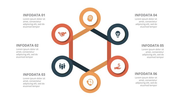 Elemento de círculo plano para infografía con 6 pasos plantilla para presentación de diagrama de ciclo y gráfico