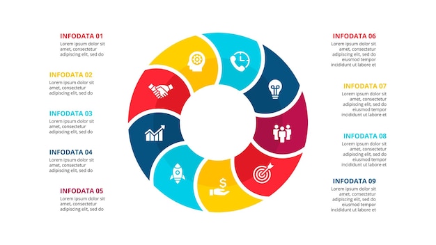 Elemento de círculo plano vectorial para infografía con 9 opciones Diagrama de ciclo