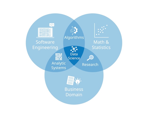 Elemento de círculo de subconjunto de la ciencia de datos del dominio de negocios estadística ingeniería de software