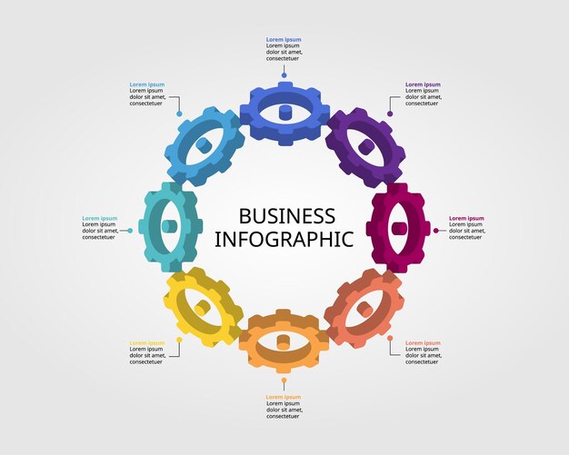 elemento cog para plantilla de sistema para infografía para presentación de 8 elementos