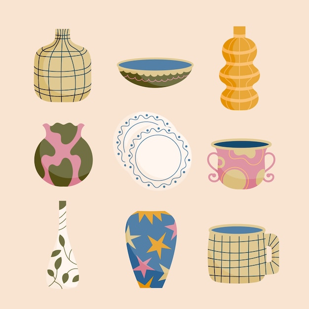 Elemento de colección de cerámica dibujado a mano