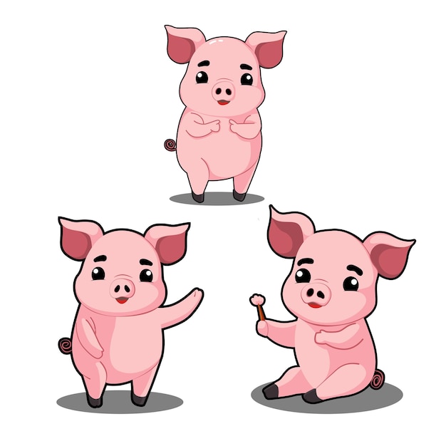 El elemento de la colección es un cerdo adorable con dibujos a mano.