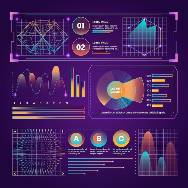 Elemento de colección de infografías retro futuristas
