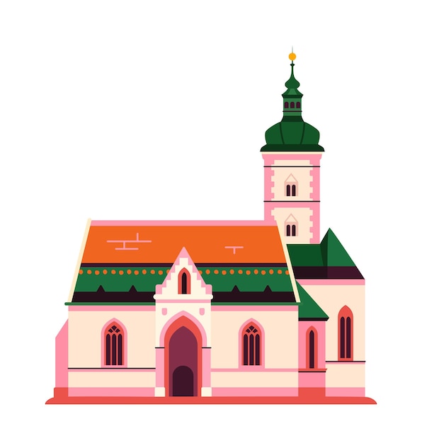Elemento concepto de Croacia Edificio tradicional rosa Vista del país europeo Arquitectura histórica Elemento gráfico para el sitio web Ilustración vectorial plana de dibujos animados aislada sobre fondo blanco