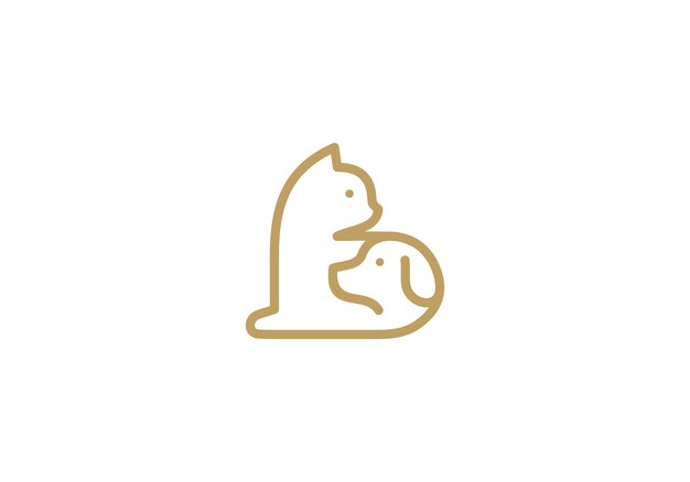 elemento de concepto de estilo lineal de cuidado de mascotas de diseño de logotipo de perro y gato