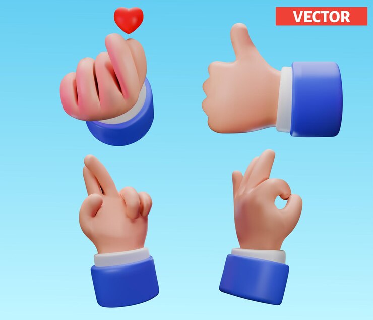 Vector elemento del conjunto de iconos de estilo de dibujos animados vectoriales 3d de signo de mano