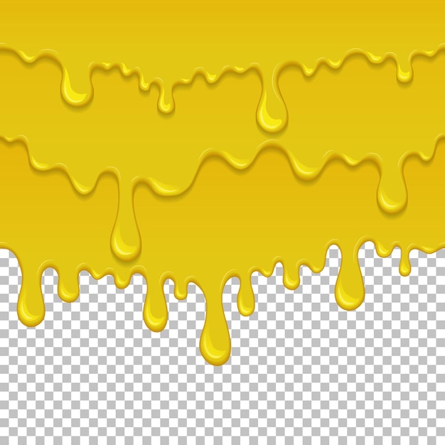 Elemento sin costura líquido pegajoso amarillo objeto aislado de limo que gotea realista Fondo con miel dorada Juego sensorial popular para niños Fluido amarillo brillante que fluye ilustración vectorial repetible