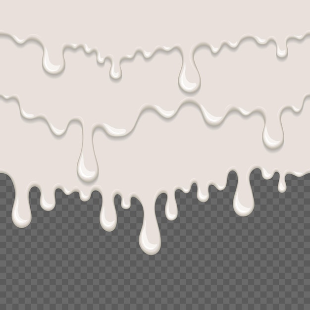 Elemento sin costura de líquido pegajoso blanco Objeto aislado de limo que gotea realista Fondo con yogur blanco Juego sensorial popular para niños Ilustración vectorial repetible de leche que fluye Gotas de pintura blanca