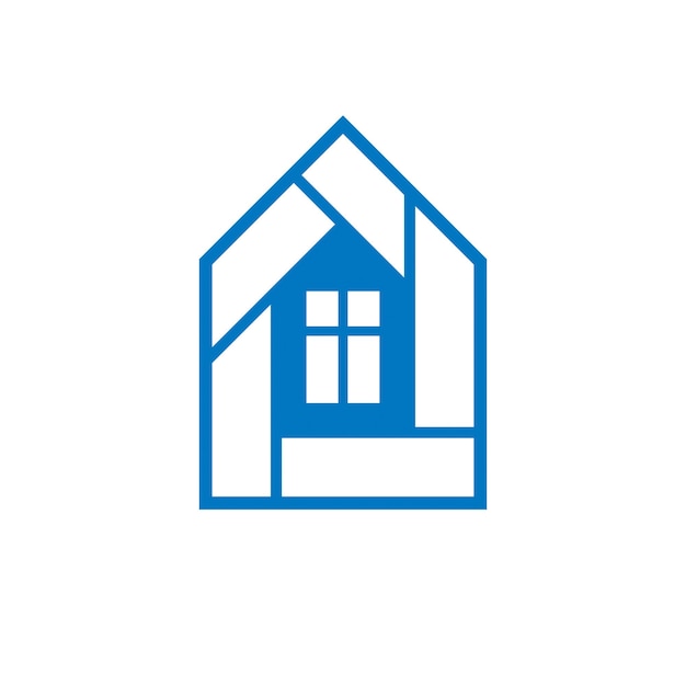 Elemento creativo de construcción e ingeniería para su uso en diseño web y gráfico. Agencia inmobiliaria, símbolo de idea de seguro de hogar. Casa vectorial abstracta.