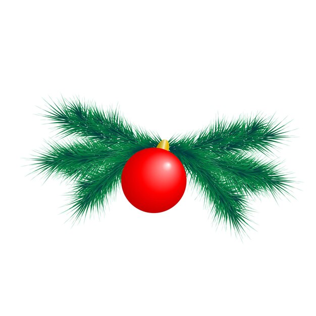 Elemento de decoración navideña con ramas de abeto y bolas.