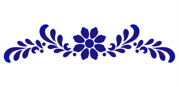 Elemento decorativo de flor azul y blanca para porcelana y cerámica de diseño.