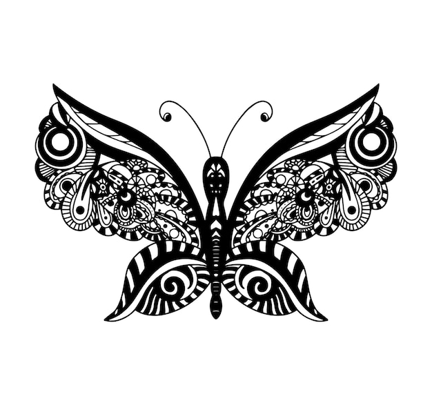 Elemento decorativo en forma de mariposa al estilo de un estilo zentangle