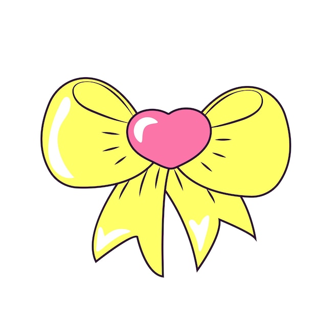 Vector elemento decorativo de lazo en forma de corazón amarillo en forma de corazón
