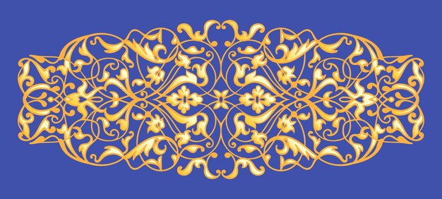 Elemento decorativo oriental Zentangle oro sobre fondo azul.