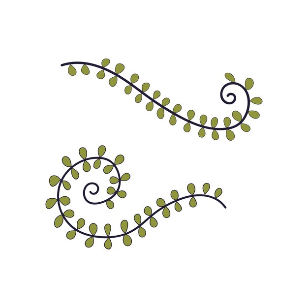 Elemento decorativo ramitas y hojas doodle aislado sobre fondo blanco.