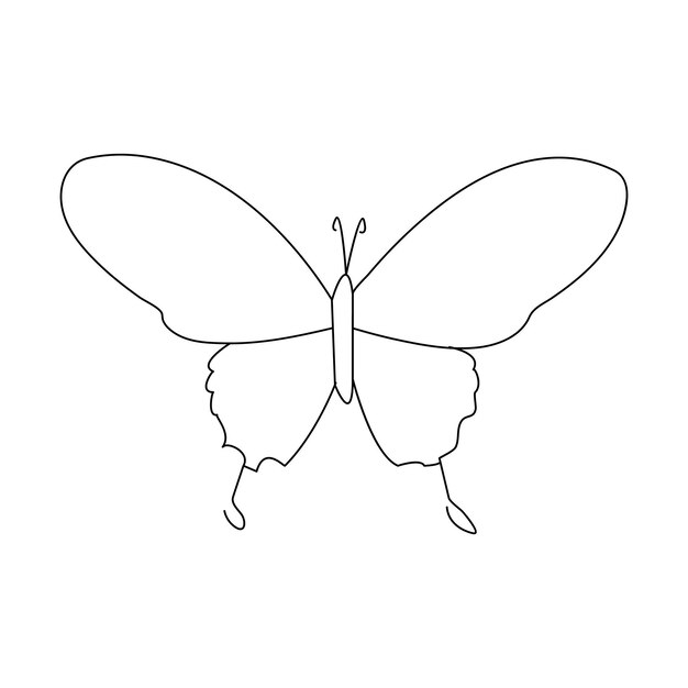 Elemento de dibujo de una línea continua de mariposa aislado en fondo blanco y arte de una sola línea