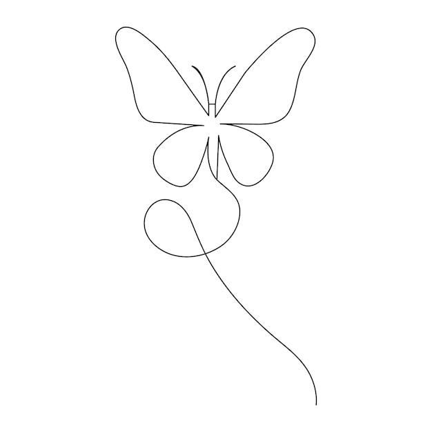 Elemento de dibujo de una línea continua de mariposa aislado en fondo blanco y arte de una sola línea
