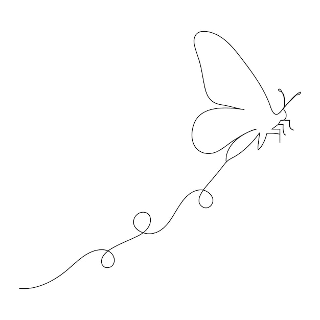 Elemento de dibujo de una línea continua de mariposa aislado en fondo blanco y arte de una sola línea