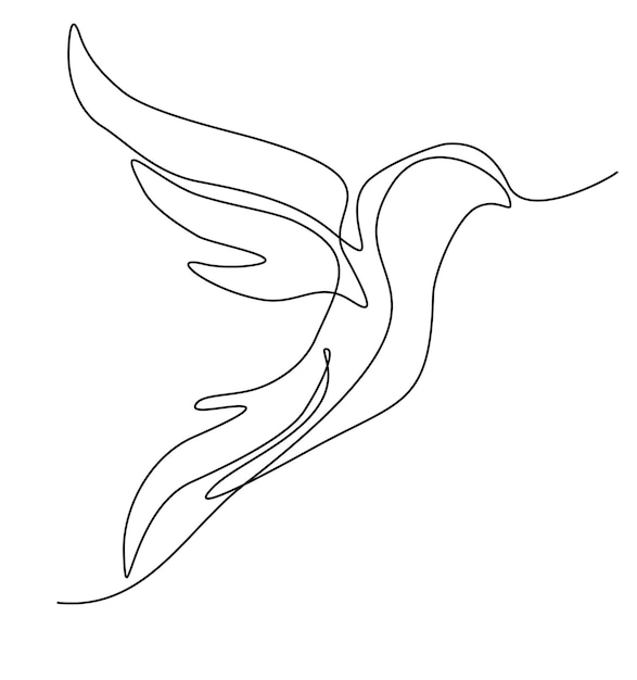 Elemento de dibujo de línea continua de pájaro volador aislado sobre fondo blanco para elemento decorativo