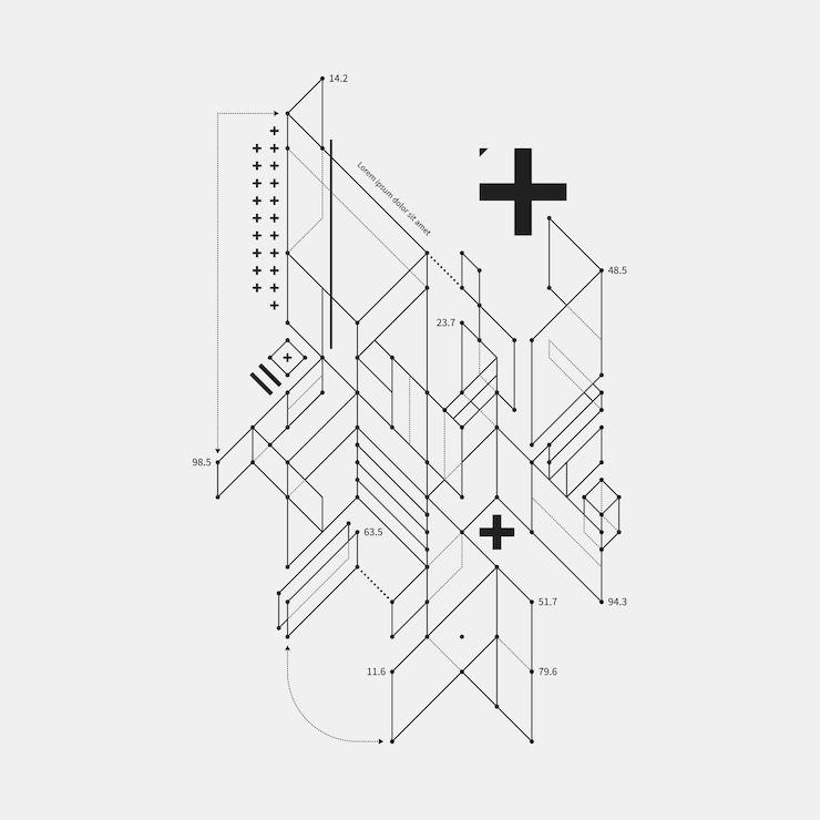 Vector elemento de diseño abstracto en estilo de borrador sobre fondo blanco. útil para las impresiones del techno y los carteles.