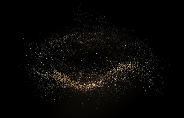 Elemento de diseño aislado abstracto mosaico dorado giratorio brillante sobre fondo negro