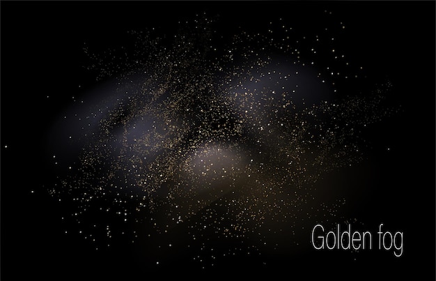 Elemento de diseño aislado brillo dorado de niebla en fondo negro