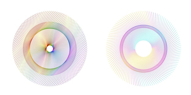 Elemento de diseño de arco iris en espiral abstracto sobre fondo blanco de líneas de giro ilustración vectorial eps 10 proporción áurea icono de vector de proporciones tradicionales espiral de fibonacci para tarjeta de visita elegante