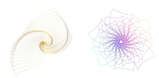 Elemento de diseño de arco iris en espiral abstracto sobre fondo blanco de líneas de giro Ilustración vectorial eps 10 Proporción áurea icono de vector de proporciones tradicionales Espiral de Fibonacci para tarjeta de visita elegante