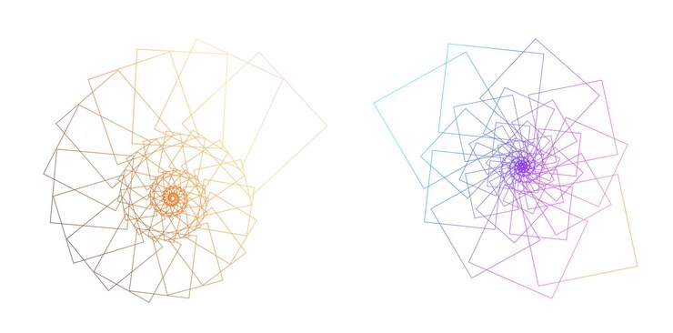 Vector elemento de diseño de arco iris en espiral abstracto sobre fondo blanco de líneas de giro ilustración vectorial eps 10 proporción áurea icono de vector de proporciones tradicionales espiral de fibonacci para tarjeta de visita elegante
