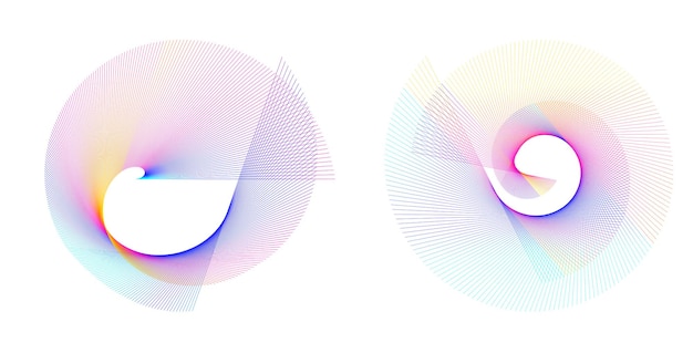 Elemento de diseño de arco iris en espiral abstracto sobre fondo blanco de líneas de giro Ilustración vectorial eps 10 Proporción áurea icono de vector de proporciones tradicionales Espiral de Fibonacci para tarjeta de visita elegante