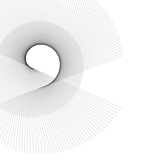 Elemento de diseño blanco negro espiral abstracto sobre fondo blanco de líneas de giro
