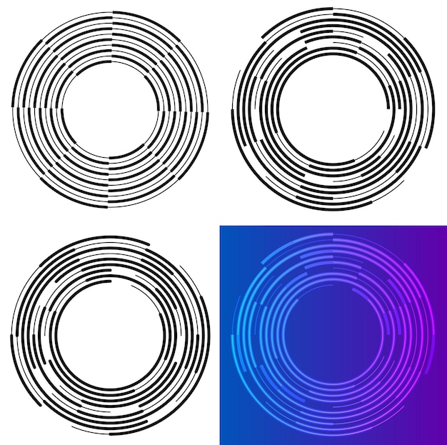 El elemento de diseño del conjunto círculo colores vectoriales en negrita aislados anillo dorado de rayas onduladas de brillo abstracto de muchos remolinos brillantes creados usando Blend Tool Ilustración vectorial EPS10 para su presentación