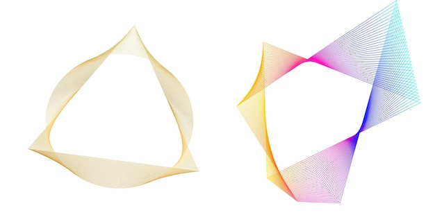 El elemento de diseño del conjunto círculo colores vectoriales en negrita aislados anillo dorado de rayas onduladas de brillo abstracto de muchos remolinos brillantes creados usando Blend Tool Ilustración vectorial EPS10 para su presentación
