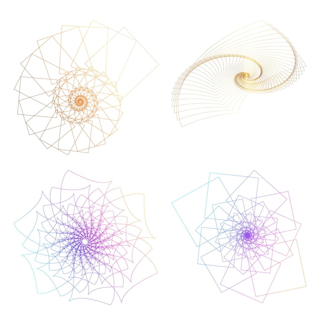 El elemento de diseño del conjunto círculo colores vectoriales en negrita aislados anillo dorado de rayas onduladas de brillo abstracto de muchos remolinos brillantes creados usando Blend Tool Ilustración vectorial EPS10 para su presentación