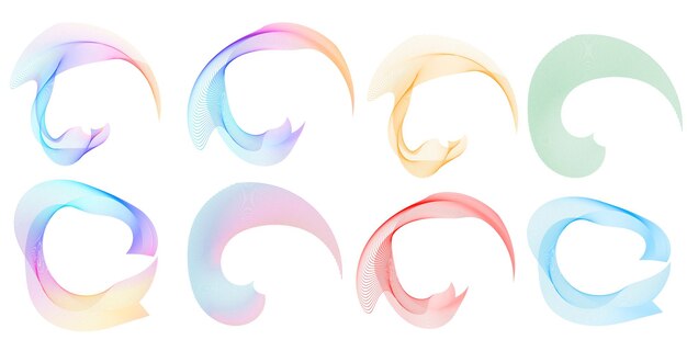 El elemento de diseño del conjunto círculo colores vectoriales en negrita aislados anillo dorado de rayas onduladas de brillo abstracto de muchos remolinos brillantes creados usando Blend Tool Ilustración vectorial EPS10 para su presentación