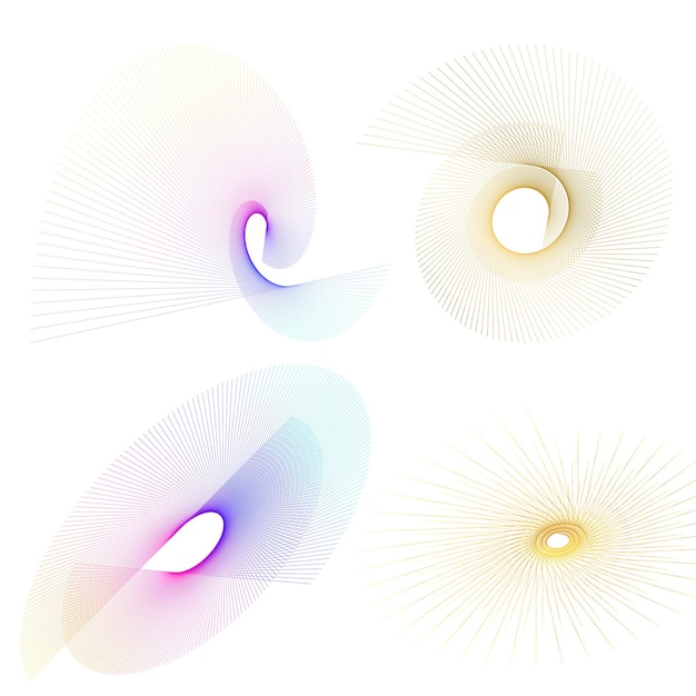 El elemento de diseño del conjunto círculo colores vectoriales en negrita aislados anillo dorado de rayas onduladas de brillo abstracto de muchos remolinos brillantes creados usando Blend Tool Ilustración vectorial EPS10 para su presentación