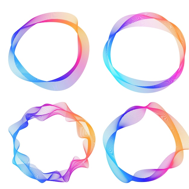 El elemento de diseño del conjunto círculo colores vectoriales en negrita aislados anillo dorado de rayas onduladas de brillo abstracto de muchos remolinos brillantes creados usando Blend Tool Ilustración vectorial EPS10 para su presentación