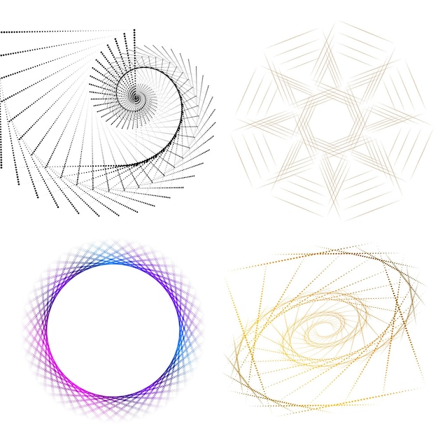 El elemento de diseño del conjunto círculo colores vectoriales en negrita aislados anillo dorado de rayas onduladas de brillo abstracto de muchos remolinos brillantes creados usando Blend Tool Ilustración vectorial EPS10 para su presentación