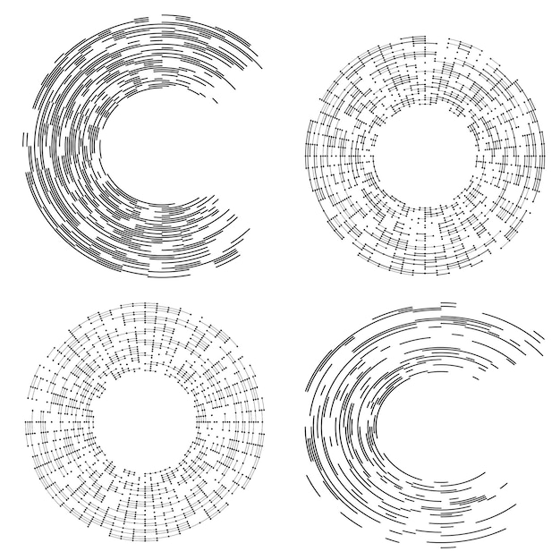 El elemento de diseño del conjunto círculo colores vectoriales en negrita aislados anillo dorado de rayas onduladas de brillo abstracto de muchos remolinos brillantes creados usando Blend Tool Ilustración vectorial EPS10 para su presentación