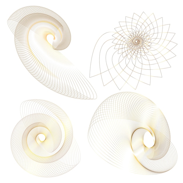 El elemento de diseño del conjunto círculo colores vectoriales en negrita aislados anillo dorado de rayas onduladas de brillo abstracto de muchos remolinos brillantes creados usando Blend Tool Ilustración vectorial EPS10 para su presentación
