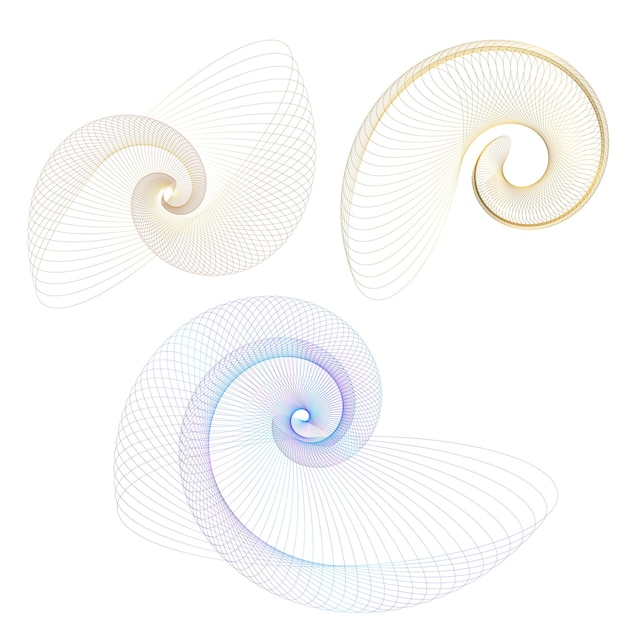 El elemento de diseño del conjunto círculo colores vectoriales en negrita aislados anillo dorado de rayas onduladas de brillo abstracto de muchos remolinos brillantes creados usando Blend Tool Ilustración vectorial EPS10 para su presentación