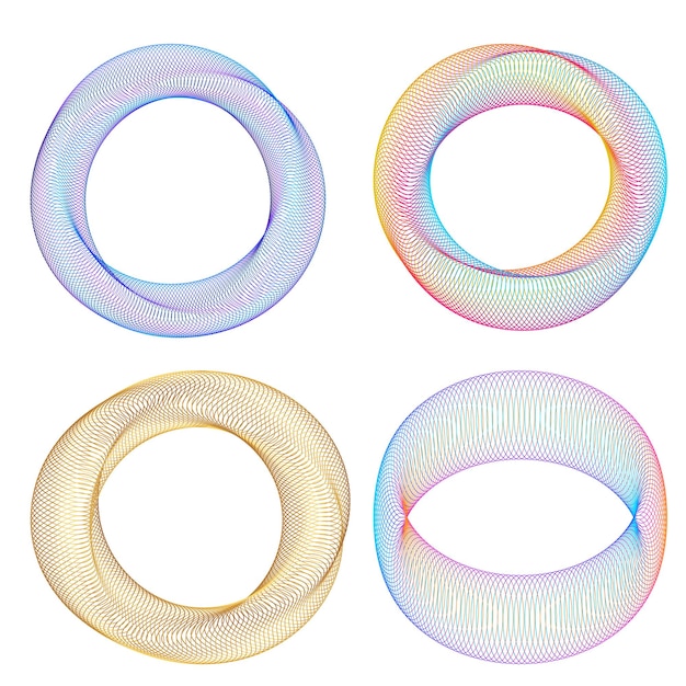 El elemento de diseño del conjunto círculo colores vectoriales en negrita aislados anillo dorado de rayas onduladas de brillo abstracto de muchos remolinos brillantes creados usando Blend Tool Ilustración vectorial EPS10 para su presentación