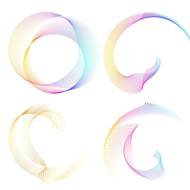 El elemento de diseño del conjunto círculo colores vectoriales en negrita aislados anillo dorado de rayas onduladas de brillo abstracto de muchos remolinos brillantes creados usando Blend Tool Ilustración vectorial EPS10 para su presentación