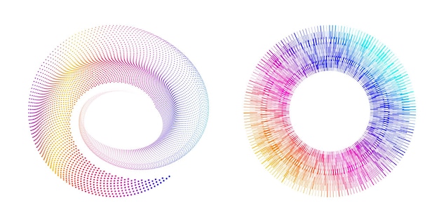 El elemento de diseño del conjunto círculo colores vectoriales en negrita aislados anillo dorado de rayas onduladas de brillo abstracto de muchos remolinos brillantes creados usando Blend Tool Ilustración vectorial EPS10 para su presentación