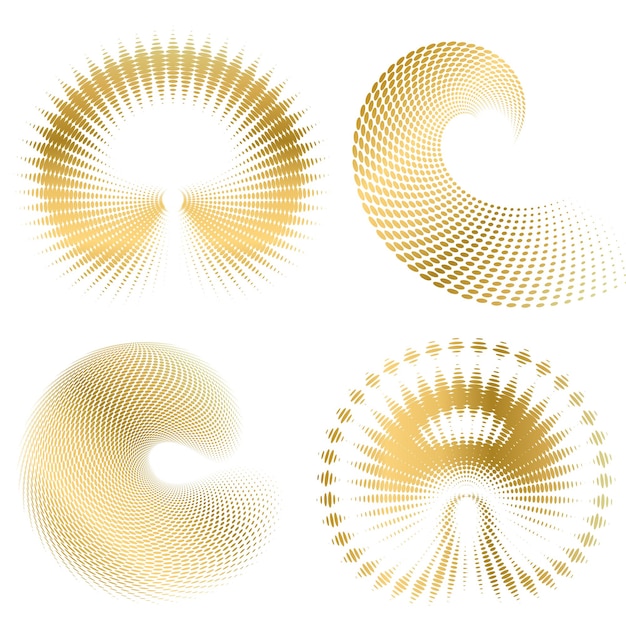El elemento de diseño del conjunto círculo colores vectoriales en negrita aislados anillo dorado de rayas onduladas de brillo abstracto de muchos remolinos brillantes creados usando Blend Tool Ilustración vectorial EPS10 para su presentación