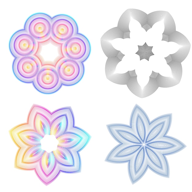 El elemento de diseño del conjunto círculo colores vectoriales en negrita aislados anillo dorado de rayas onduladas de brillo abstracto de muchos remolinos brillantes creados usando Blend Tool Ilustración vectorial EPS10 para su presentación