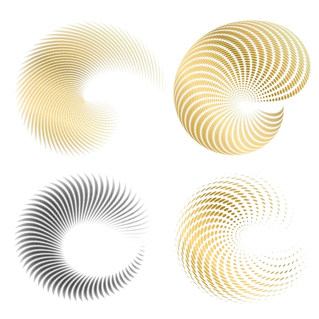 El elemento de diseño del conjunto círculo colores vectoriales en negrita aislados anillo dorado de rayas onduladas de brillo abstracto de muchos remolinos brillantes creados usando Blend Tool Ilustración vectorial EPS10 para su presentación