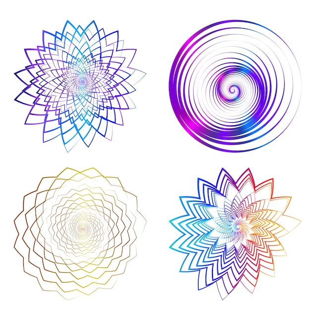 El elemento de diseño del conjunto círculo colores vectoriales en negrita aislados anillo dorado de rayas onduladas de brillo abstracto de muchos remolinos brillantes creados usando Blend Tool Ilustración vectorial EPS10 para su presentación